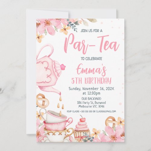 Pink Floral Par_tea Birthday Invitation