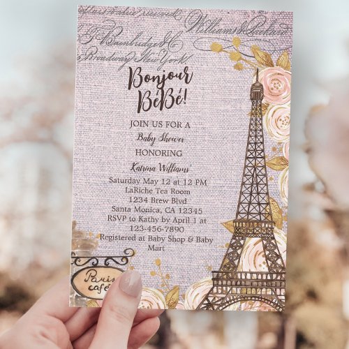 Pink Floral Paris Baby Shower Thank You Card