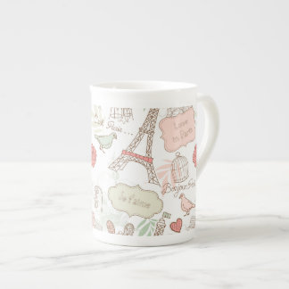 pink Floral Paris Eiffel Tower Bone China Mug