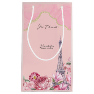 Pink floral Paris Je T'aime Eiffel Tower Small Gift Bag