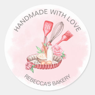 Pink Floral Pastry Handmade with Love Sticker
