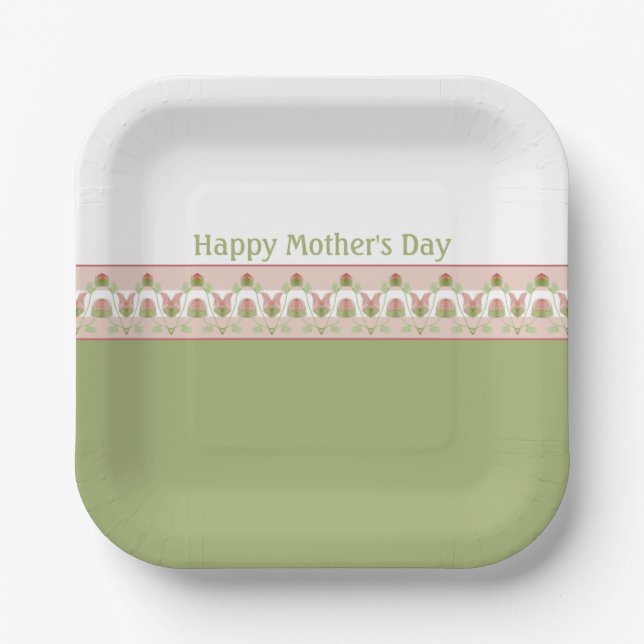 Pink Floral Pattern Accented Square Paper Plates (Front)
