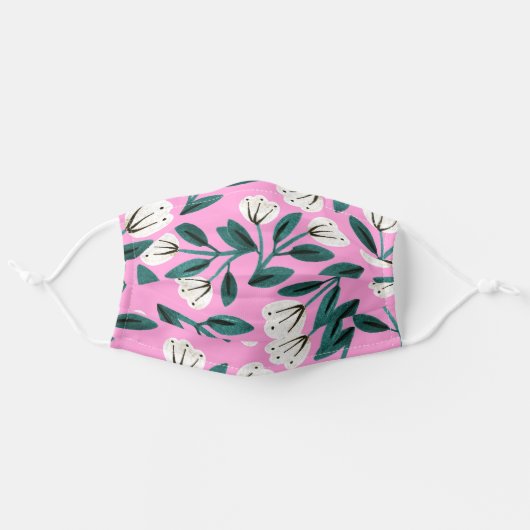 Pink Floral Pattern Adult Cloth Face Mask (Front, Unfolded)