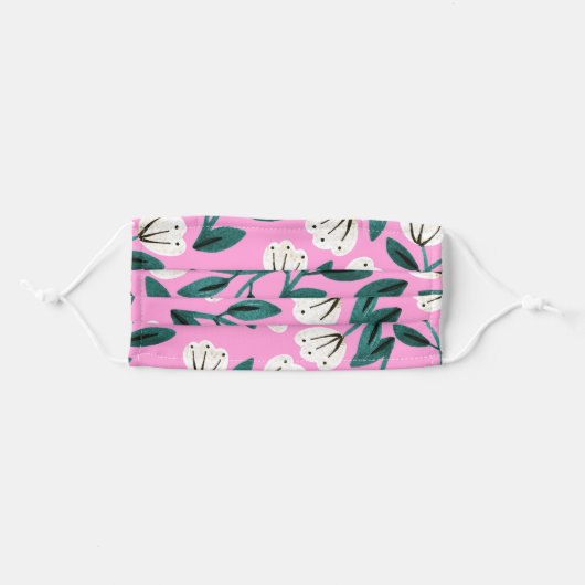 Pink Floral Pattern Adult Cloth Face Mask (Front, Folded)