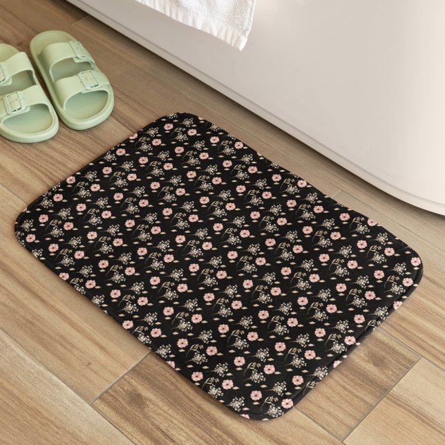 Pink Floral Pattern and Black Floral Bath Mat (Creator Uploaded)