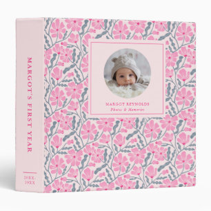 Pink Floral Pattern Baby Photo Album 3 Ring Binder