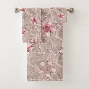 Pink Floral Pattern  Bath Towel Set