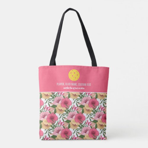 Pink Floral Pattern Custom Pickleball Paddle  Tote Bag