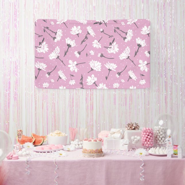 Pink Floral Pattern Design - Elegant Flower Art Banner (Party)
