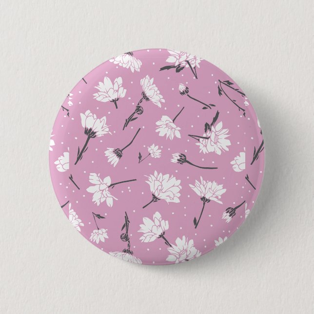 Pink Floral Pattern Design - Elegant Flower Art Button (Front)
