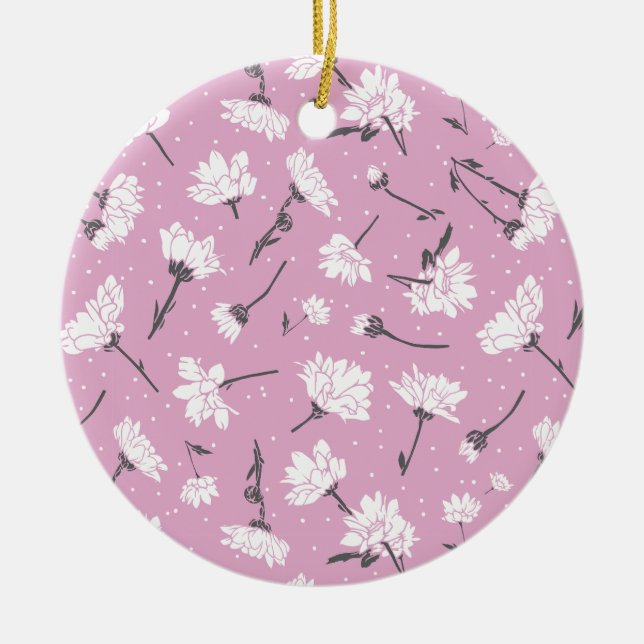 Pink Floral Pattern Design - Elegant Flower Art Ceramic Ornament (Front)