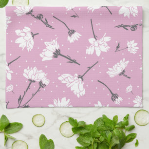 Pink Floral Pattern Design - Elegant Flower Art Kitchen Towel