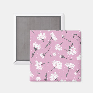 Pink Floral Pattern Design - Elegant Flower Art Magnet