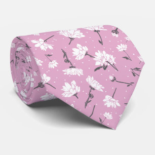 Pink Floral Pattern Design - Elegant Flower Art Neck Tie
