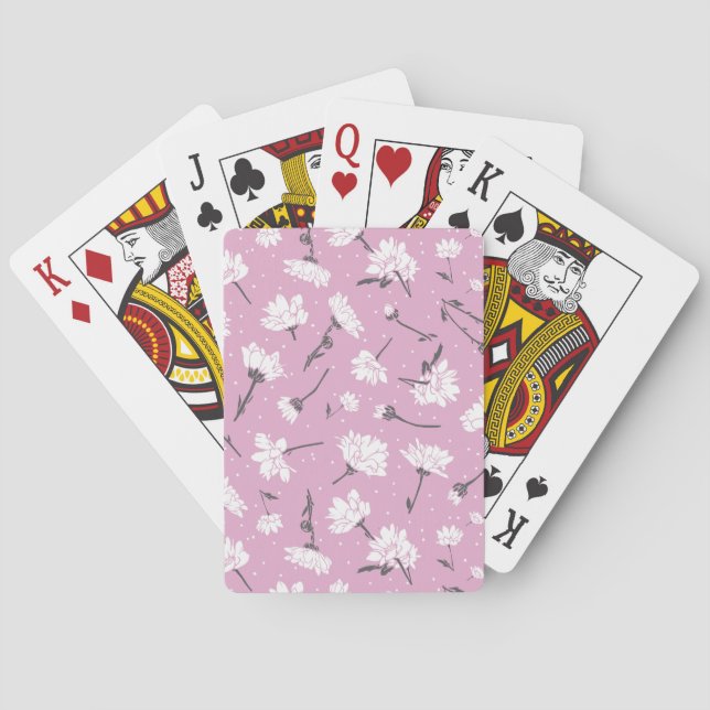 Pink Floral Pattern Design - Elegant Flower Art Poker Cards (Back)