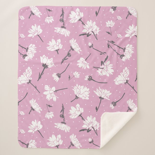 Pink Floral Pattern Design - Elegant Flower Art Sherpa Blanket (Front)