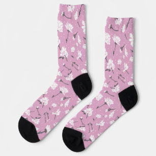 Pink Floral Pattern Design - Elegant Flower Art Socks