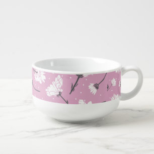 Pink Floral Pattern Design - Elegant Flower Art Soup Mug