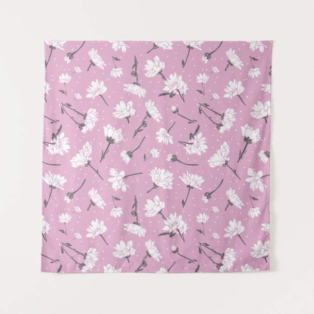 Pink Floral Pattern Design - Elegant Flower Art Tapestry (Front)
