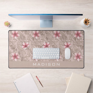 Pink Floral Pattern Desk Mat