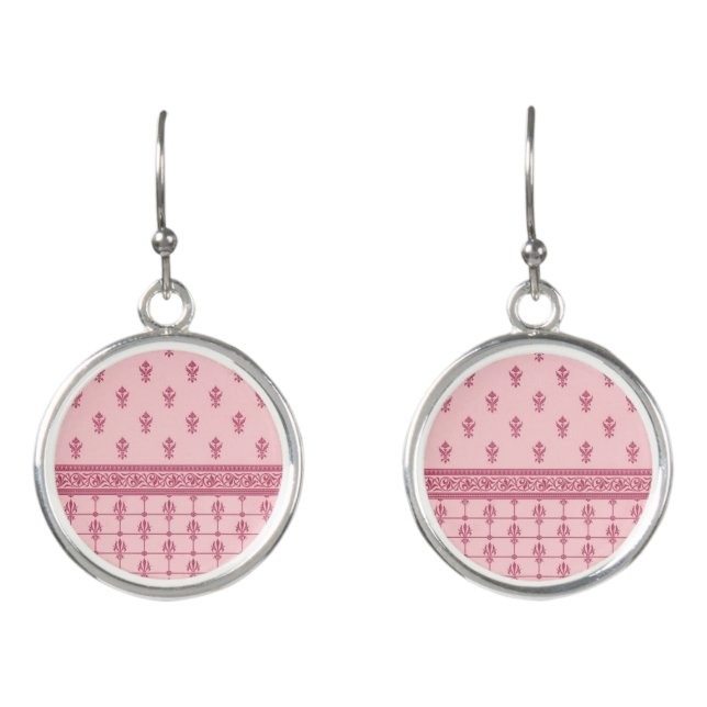 Pink Floral Pattern  Earrings (Front)