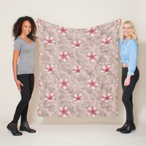 Pink Floral Pattern Fleece Blanket