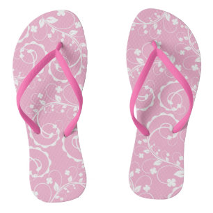 pink floral pattern flip flops