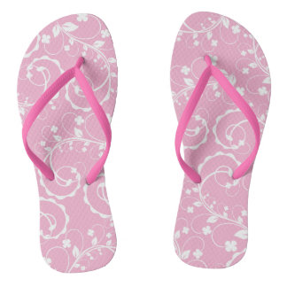pink floral pattern flip flops