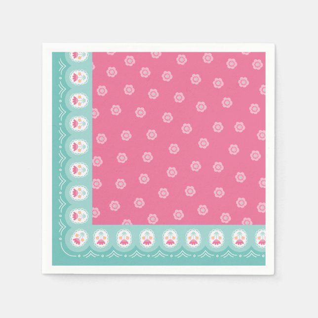 Pink Floral Pattern Girl Birthday Napkins (Front)