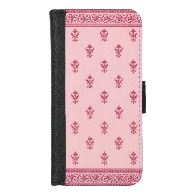 Pink Floral Pattern  iPhone Wallet Case (Front)