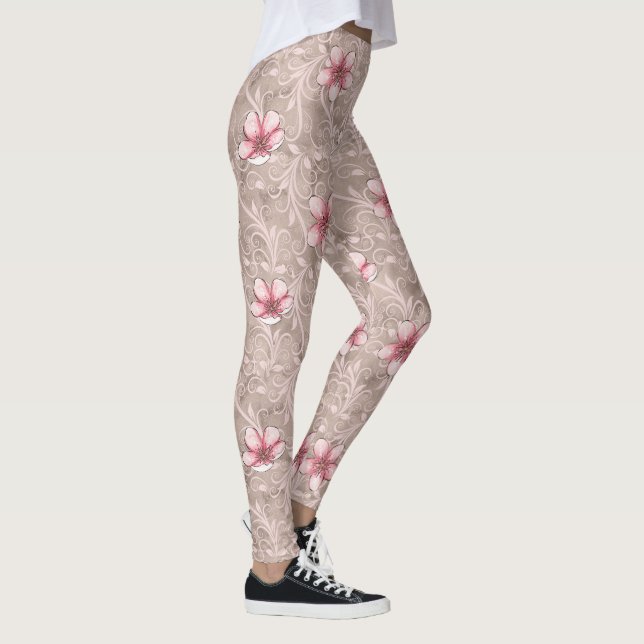 Pink Floral Pattern  Leggings (Right)