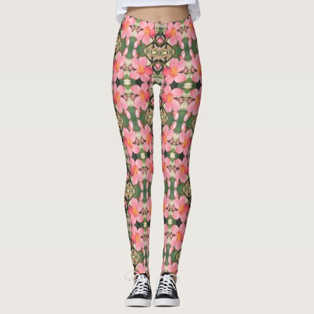 Pink Floral Pattern Leggings (Front)