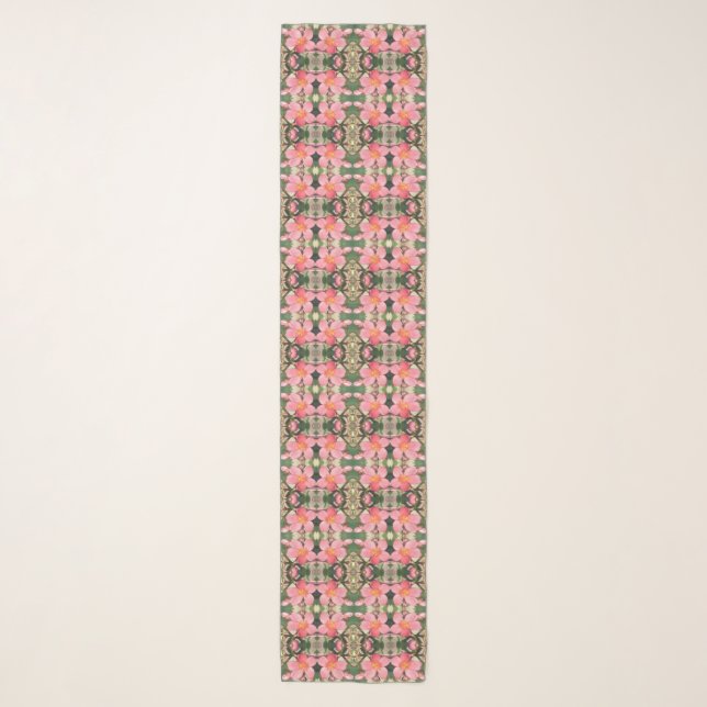 Pink Floral Pattern long Scarf (Front)