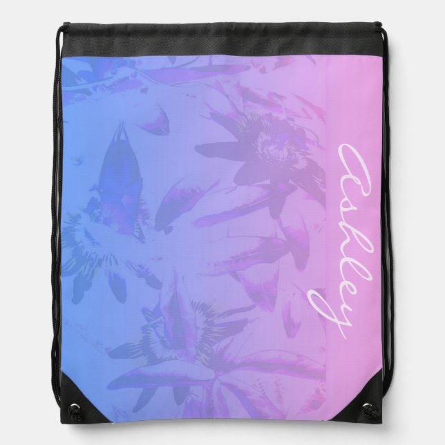 Pink Floral Pattern Monogram Personalized Backpack (Front)