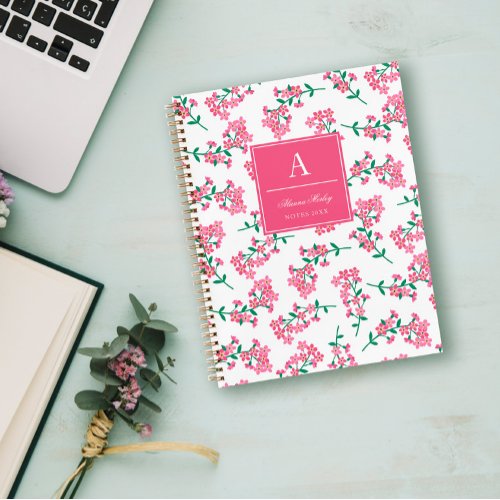 Pink Floral Pattern Monogrammed Notebook