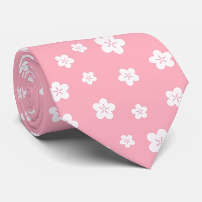 Pink Floral Pattern Neck Tie (Rolled)