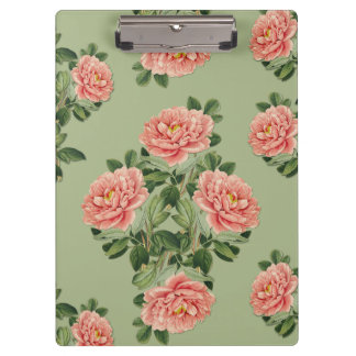 Pink Floral Pattern on Green Background | Seamless Clipboard