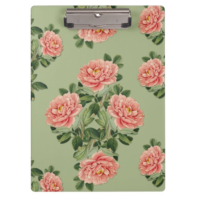 Pink Floral Pattern on Green Background | Seamless Clipboard (Front)