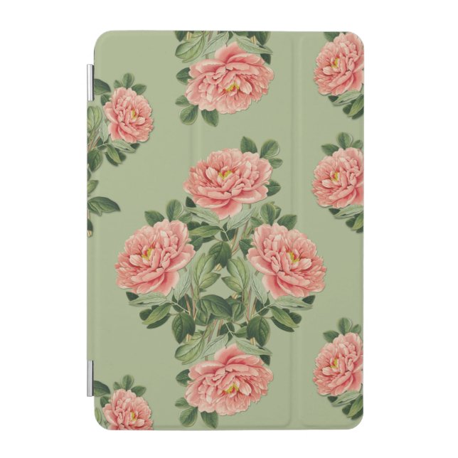 Pink Floral Pattern on Green Background | Seamless iPad Mini Cover (Front)