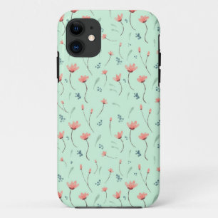 pink floral pattern on mint green iPhone 11 case