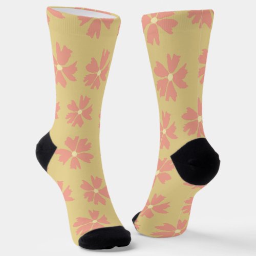 Pink Floral Pattern on Yellow Socks