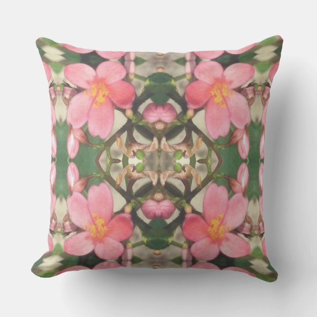 Pink Floral Pattern Outdoor Pillow (Front)