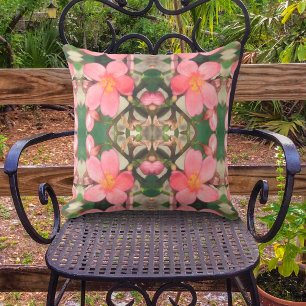 Pink Floral Pattern Outdoor Pillow