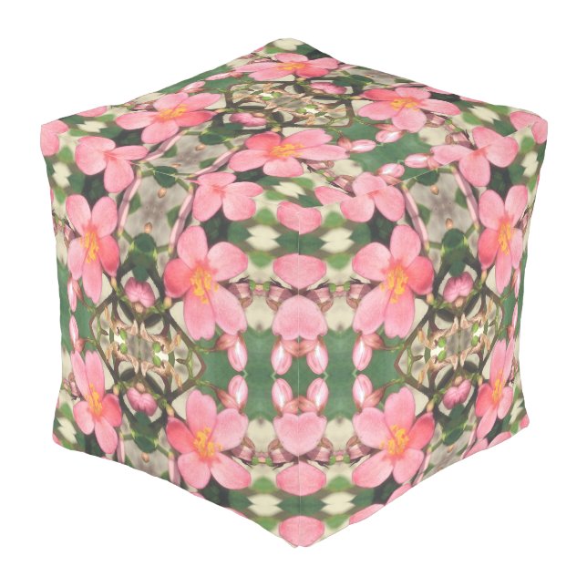 Pink Floral Pattern Outdoor Pouf (Angled Front)