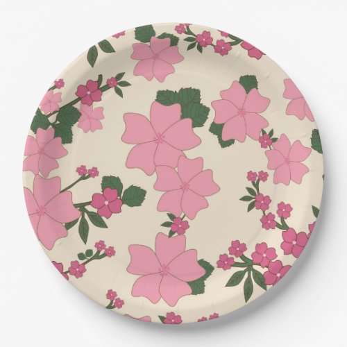 Pink Floral Pattern Paper Plates