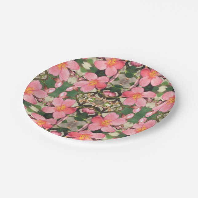 Pink Floral Pattern Paper Plates (Angled)