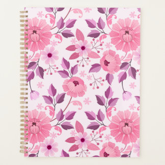 Pink Floral Pattern Planner with Elegant Blossoms