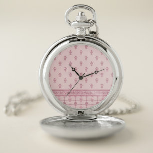 Pink Floral Pattern Pocket Watch