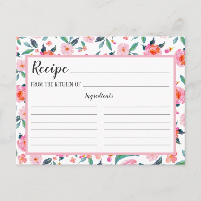 Pink Floral Pattern Recipe Card (Front)