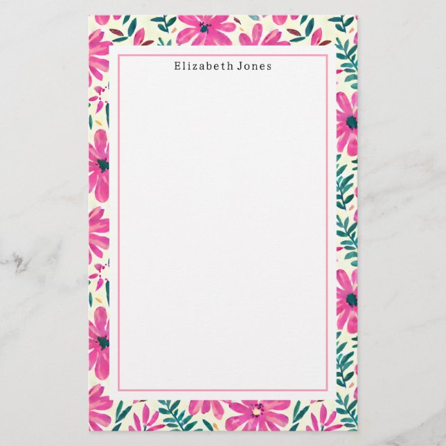 Pink Floral Pattern Stationery (Front)